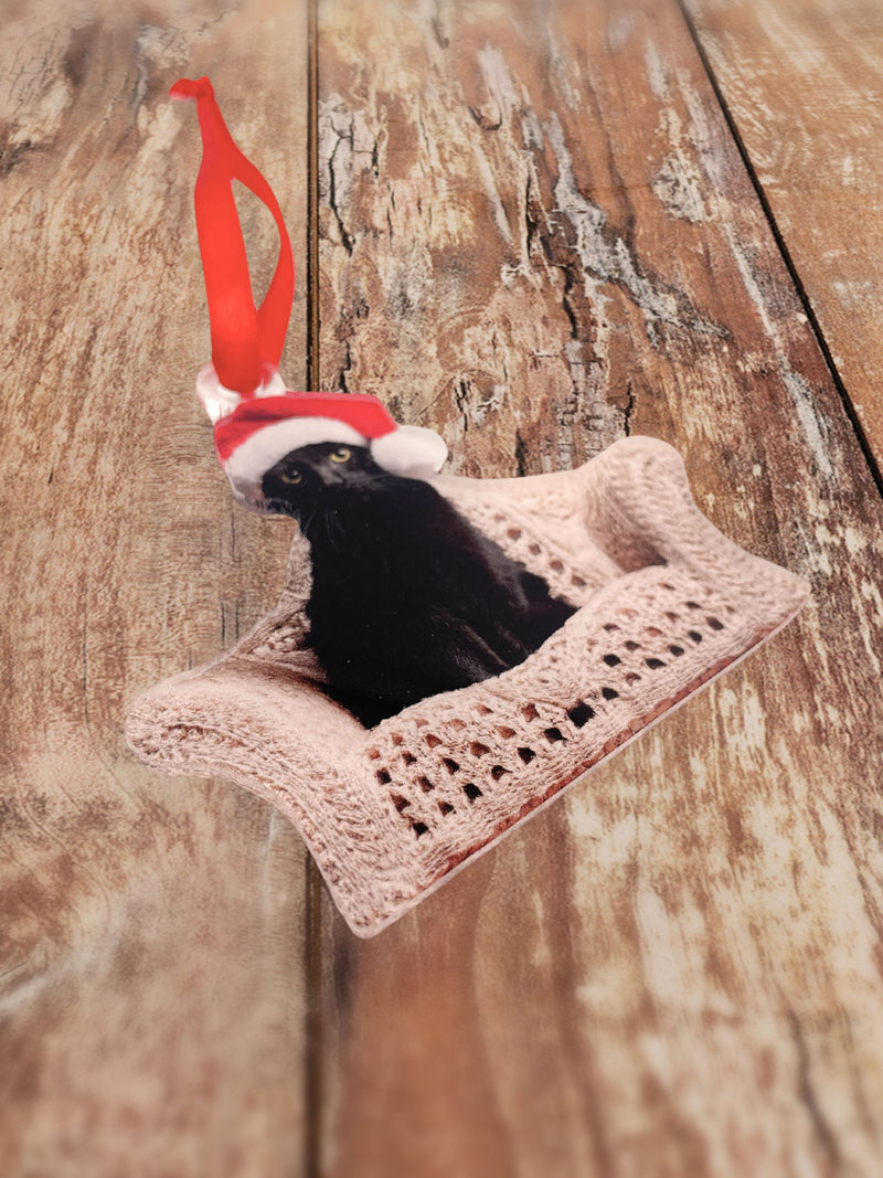 Black Cat Christmas Ornament with Santa Hat