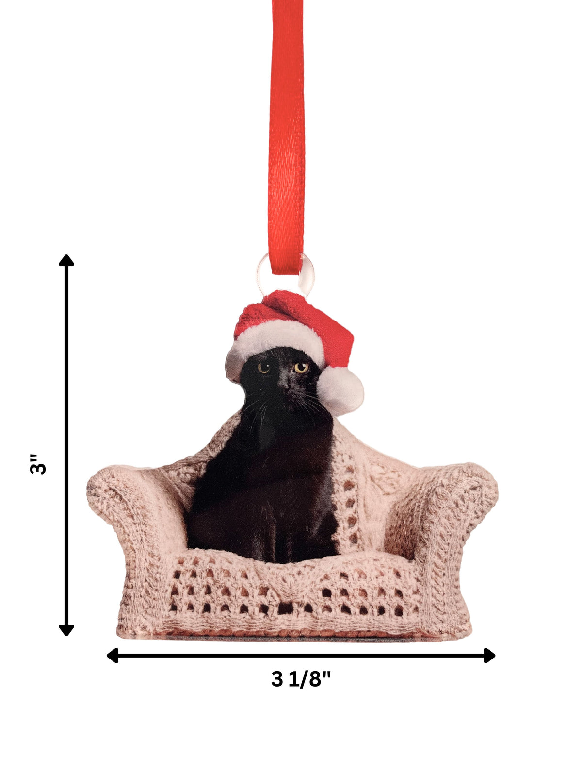 Black Cat Christmas Ornament with Santa Hat