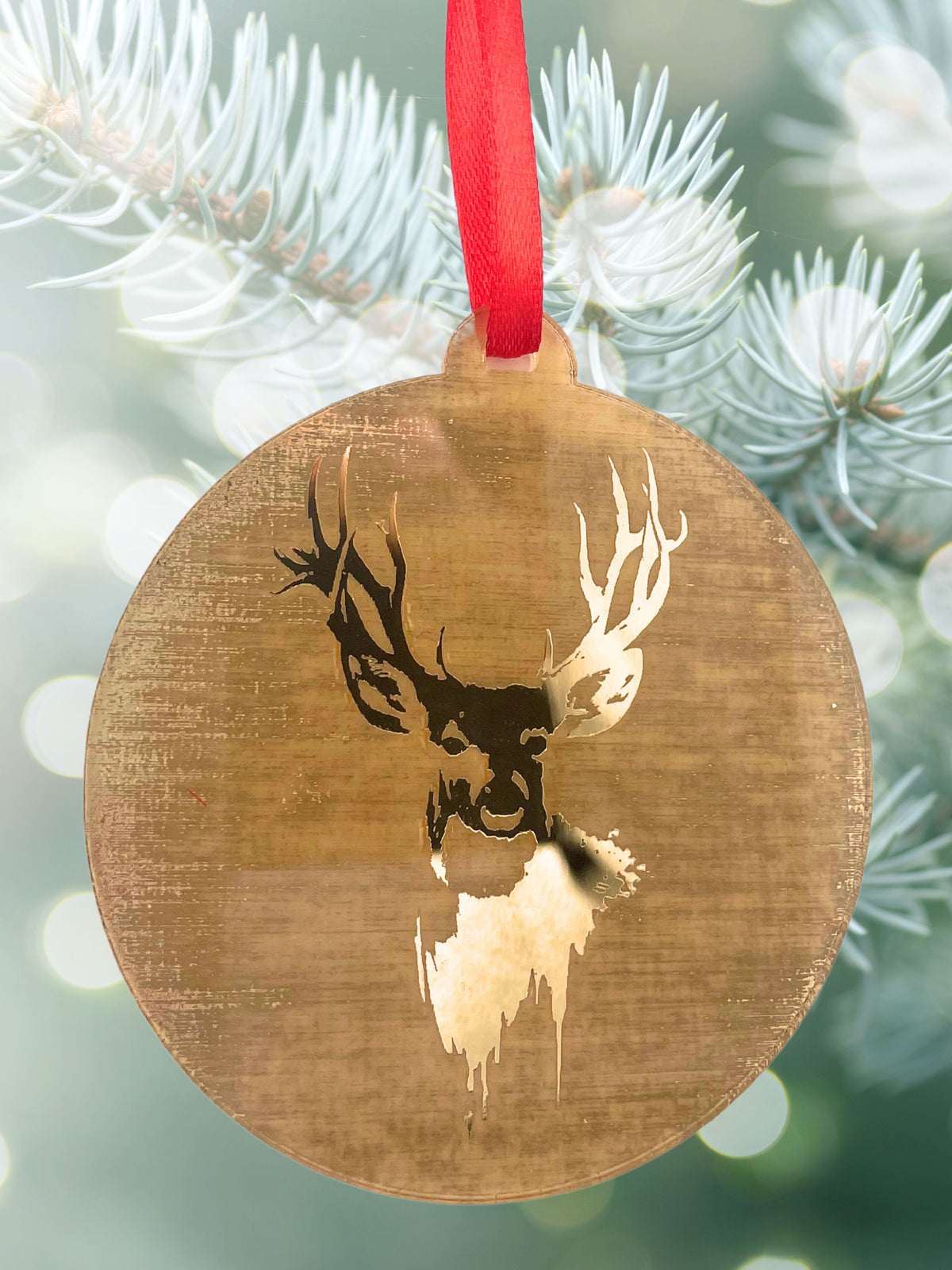 Deer Ornament, Engraved Rustic Christmas Decor