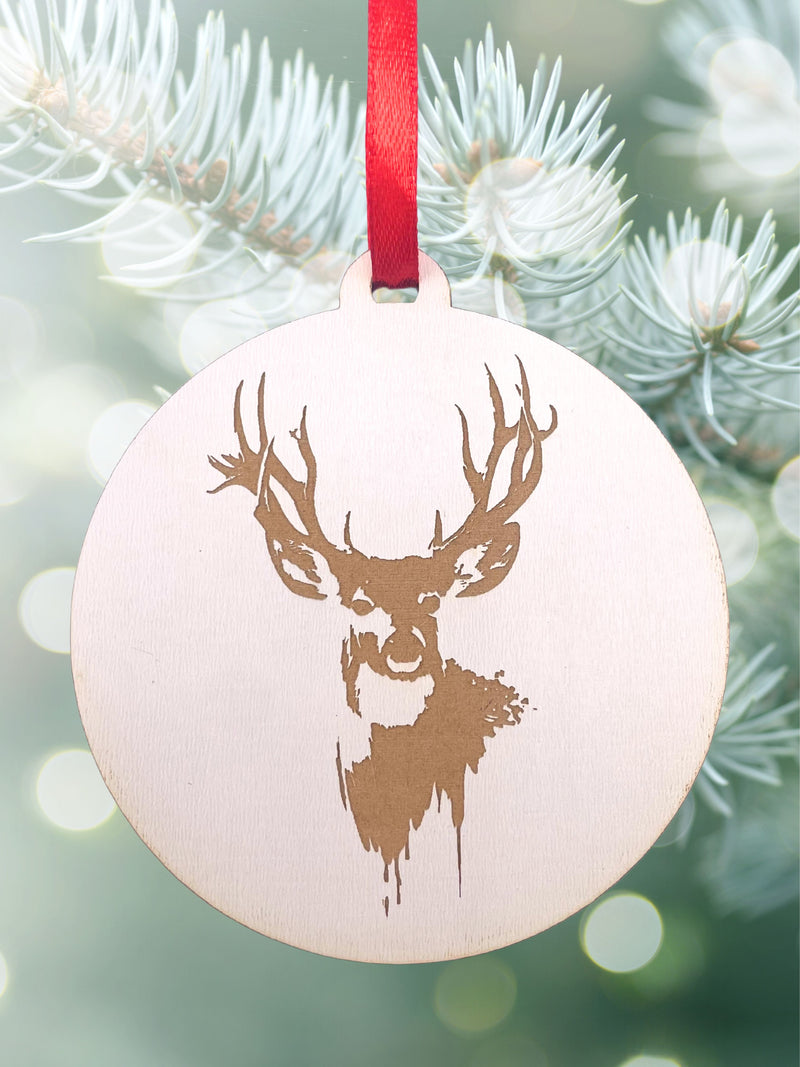 Deer Ornament, Engraved Rustic Christmas Decor