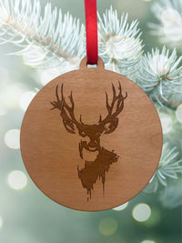 Deer Ornament, Engraved Rustic Christmas Decor