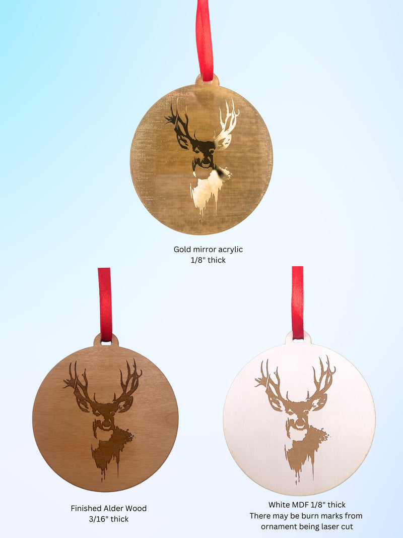 Deer Ornament, Engraved Rustic Christmas Decor