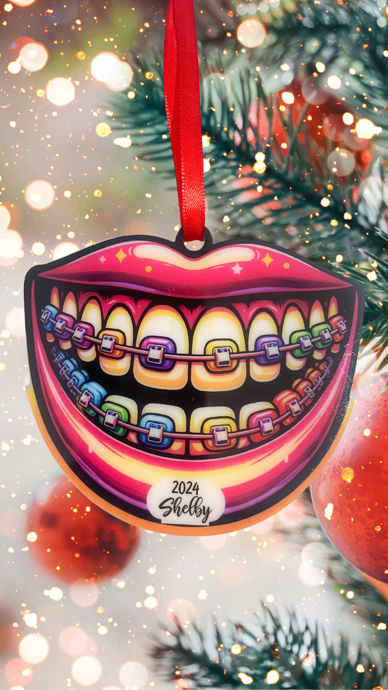 Colorful Braces Smile Acrylic Ornament - Personalized Dental Milestone Keepsake