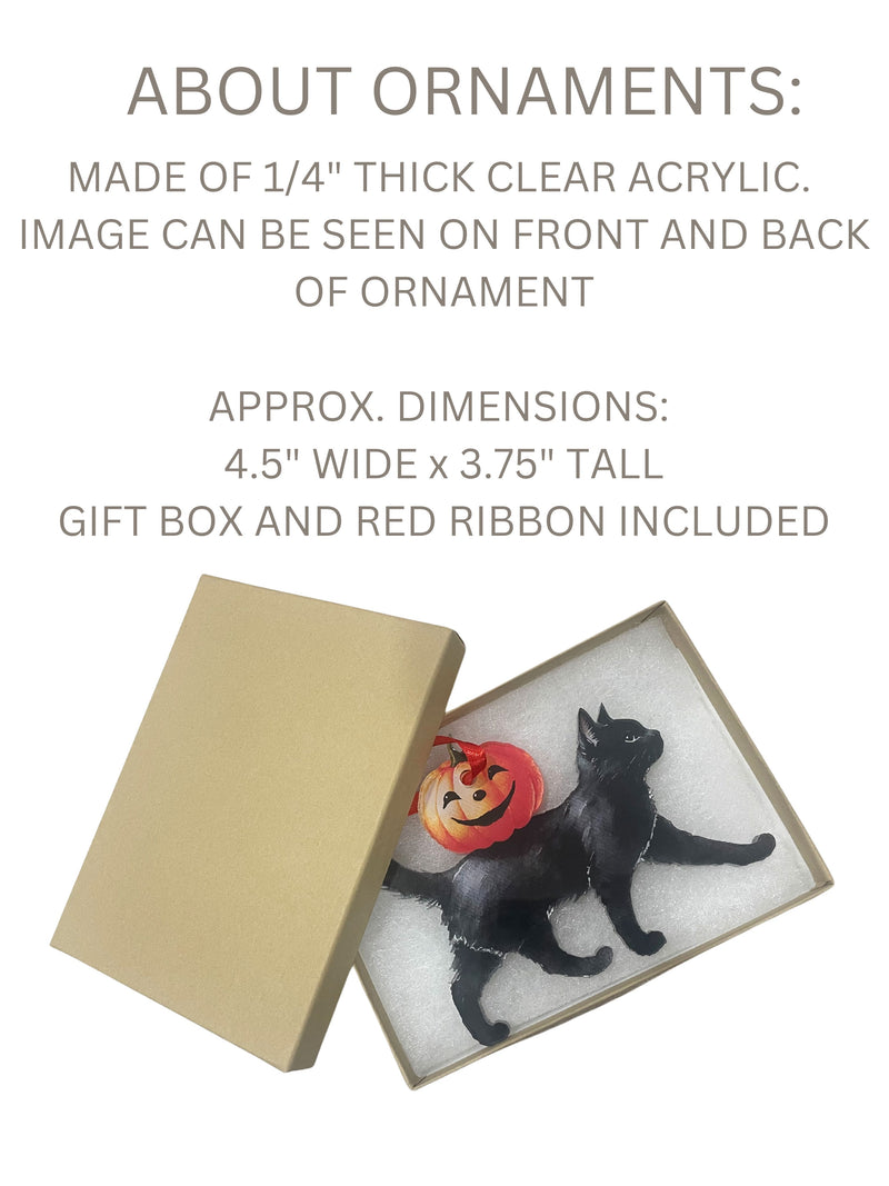 Black Cat with Pumpkin Halloween Ornament on Acrylic