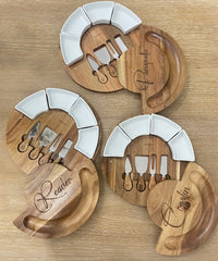 Custom Laser Engraved Acacia Charcuterie Board Set with 4 Bowls and Knives