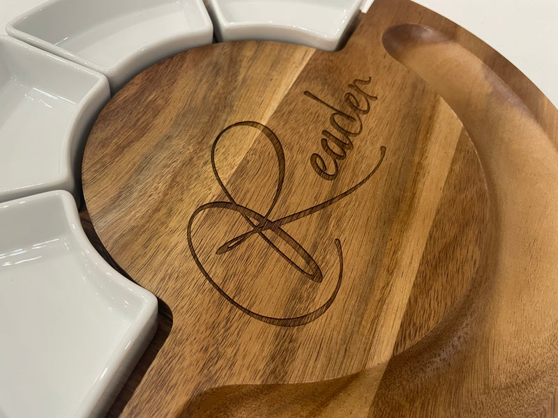 Custom Laser Engraved Acacia Charcuterie Board Set with 4 Bowls and Knives