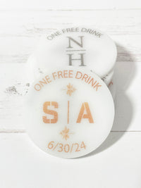 Personalized Single Sided Acrylic Drink Tokens for Weddings and Events - Metallic Text