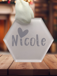 Personalized Name Hexagonal One sided Christmas Ornament with Delicate Illustrations