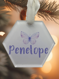 Personalized Name Hexagonal One sided Christmas Ornament with Delicate Illustrations