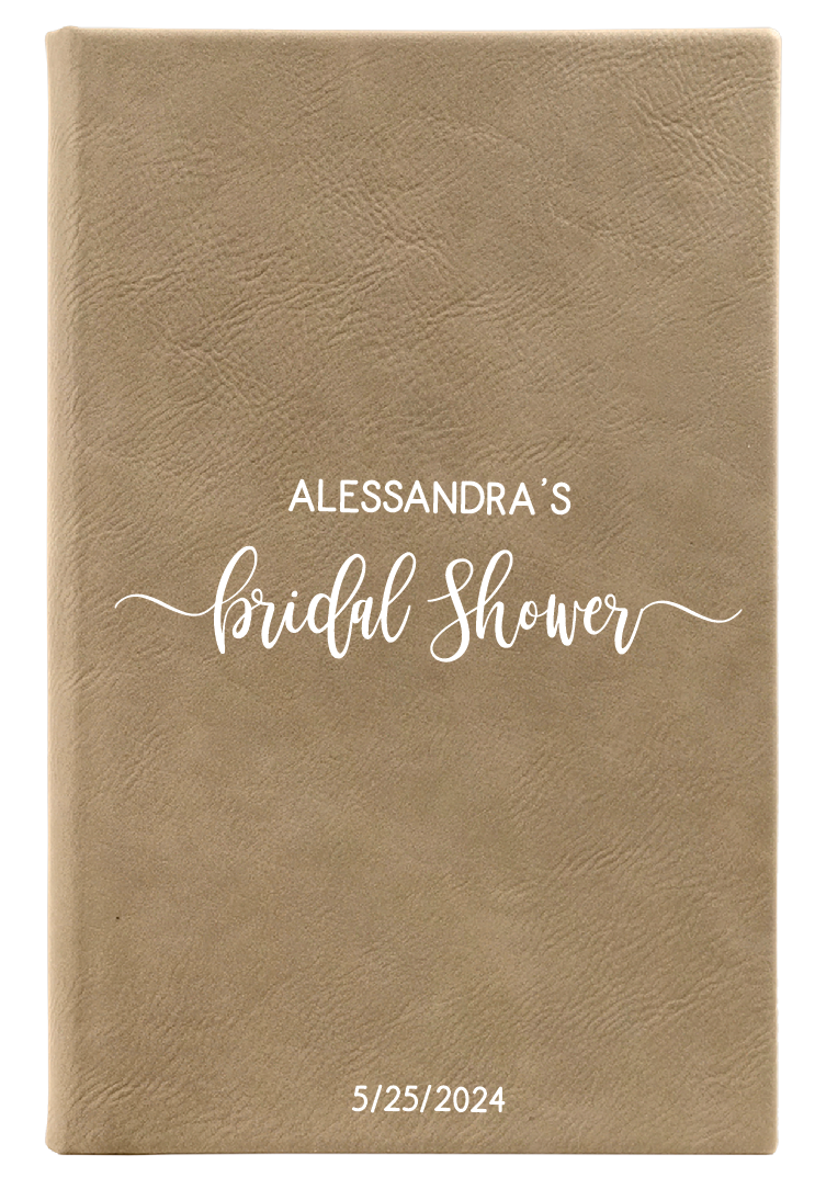 Personalized leatherette bridal shower notebook and custom date printed