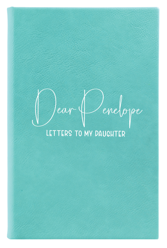 Personalized "Letter's to my daughter" notebook in brown faux leather with an option for black or white font, perfect for personal letters to a daughter."  