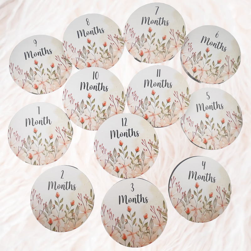 Floral Baby Milestone Discs - Set of 6 Double-Sided or 12 Single-Sided