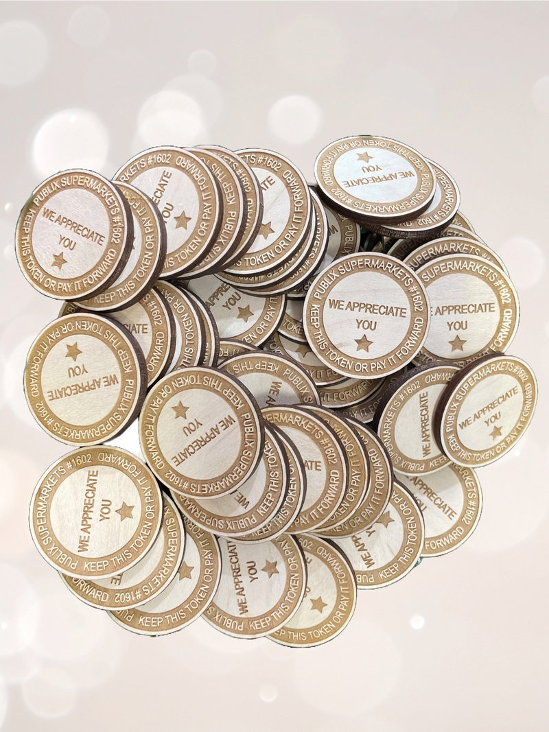 Personalized One side Engraved Custom Laser Cut Wooden Tokens