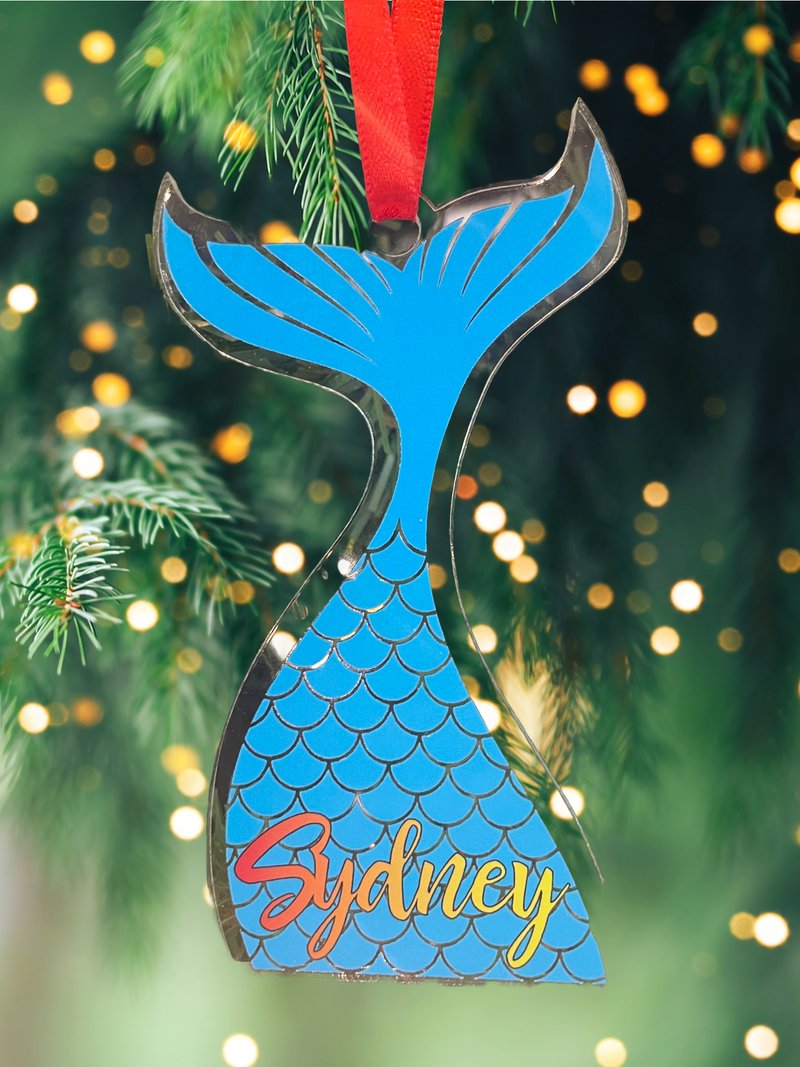 Custom Mermaid Tail Acrylic Ornament - One Sided Personalized Under-the-Sea Christmas Decor