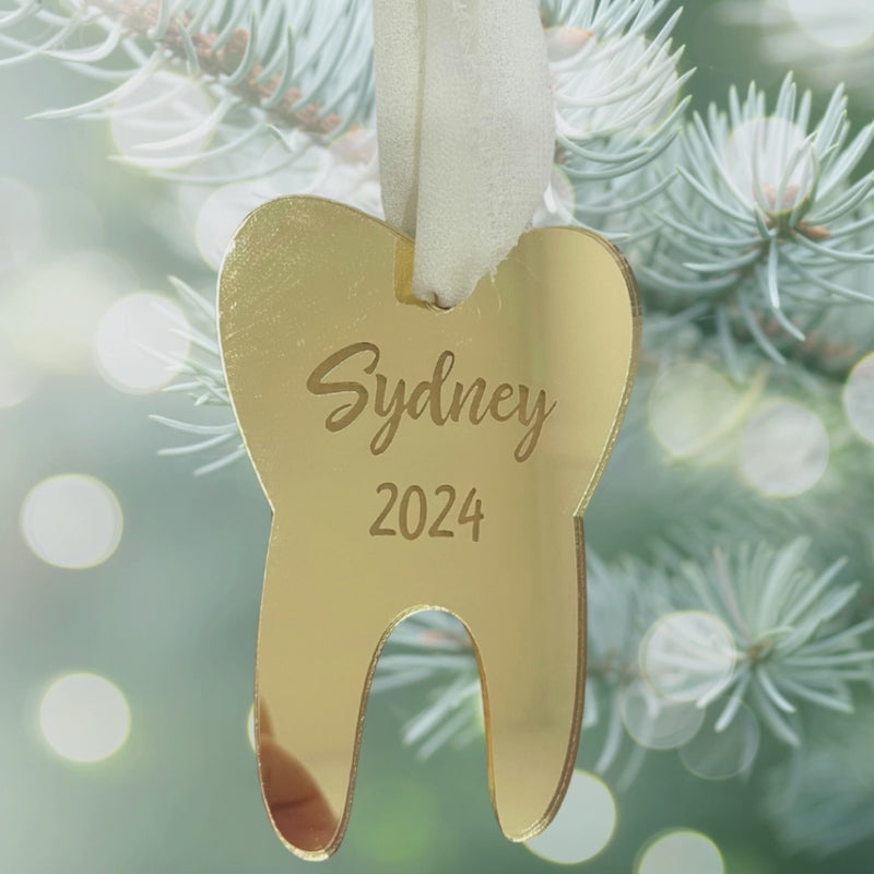 Personalized Tooth Ornament, Custom Name Keepsake, Tooth Loss Celebration