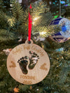 Personalized Baby's First Christmas Laser Cut Feet Wooden ornament