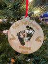 Personalized Baby's First Christmas Laser Cut Feet Wooden ornament