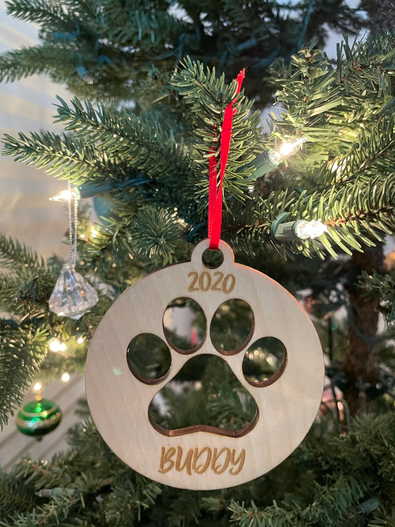 Personalized Dog's Laser Cut Paw Wooden ornament