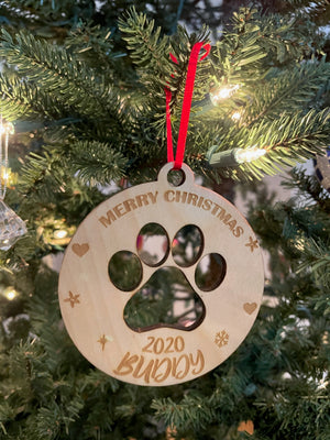 Personalized Dog's Merry Christmas 2020 Laser Cut Paw Wooden ornament