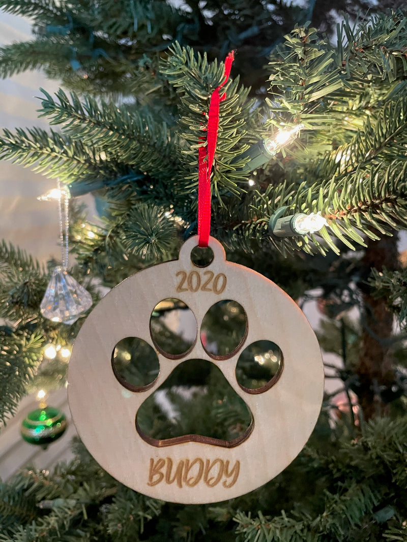 Personalized Dog's Laser Cut Paw Wooden ornament