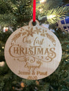 Personalized Our First Christmas Engaged Laser Cut Wooden Ornament