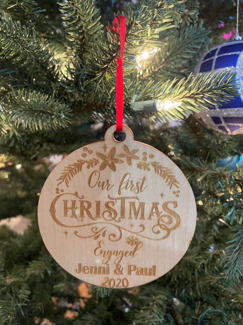 Personalized Our First Christmas Engaged Laser Cut Wooden Ornament