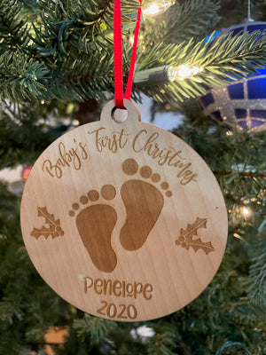 Personalized Baby's First Christmas Laser Cut Wooden ornament