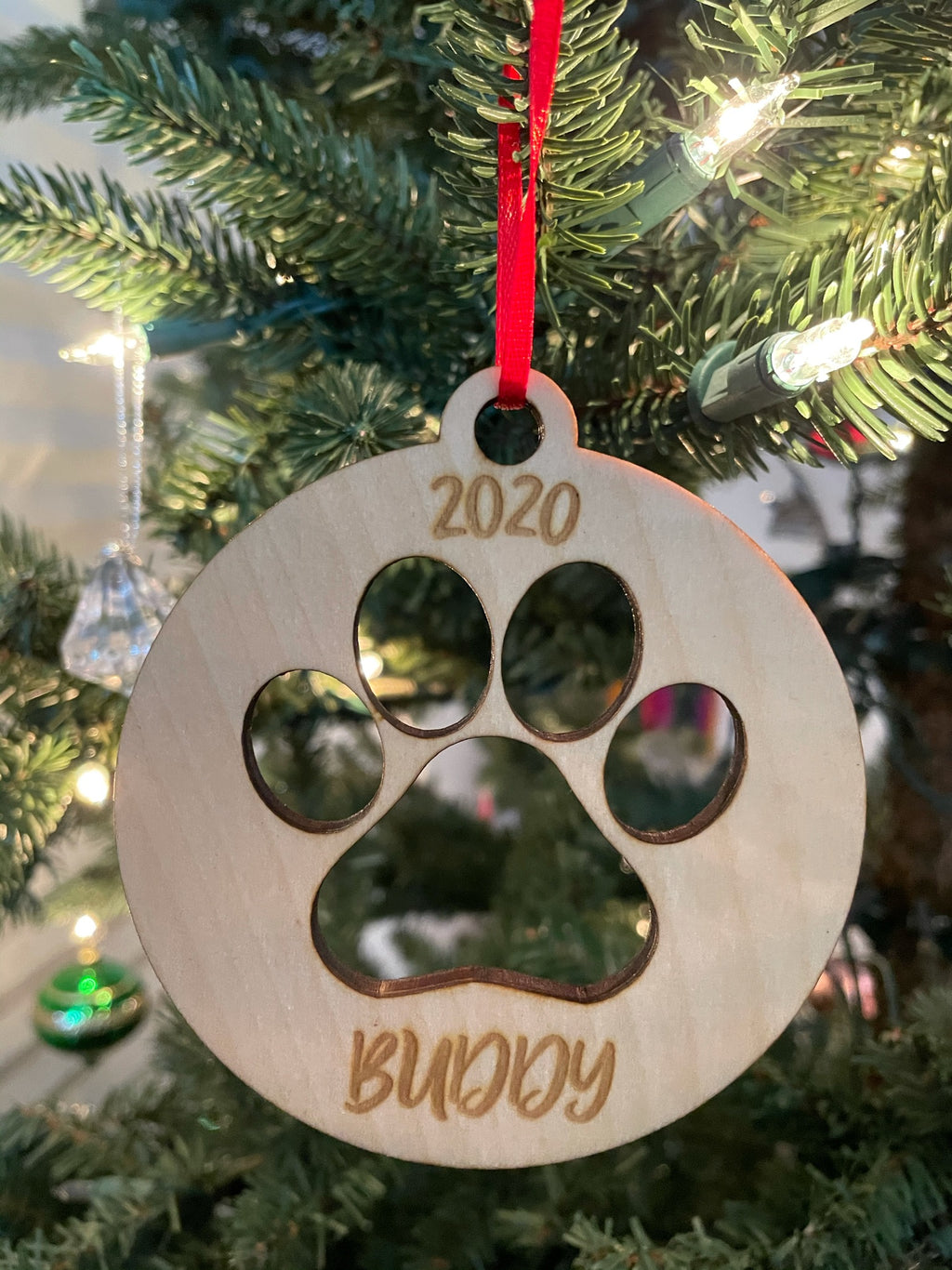 Personalized Dog's Laser Cut Paw Wooden ornament