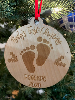 Personalized Baby's First Christmas Laser Cut Wooden ornament