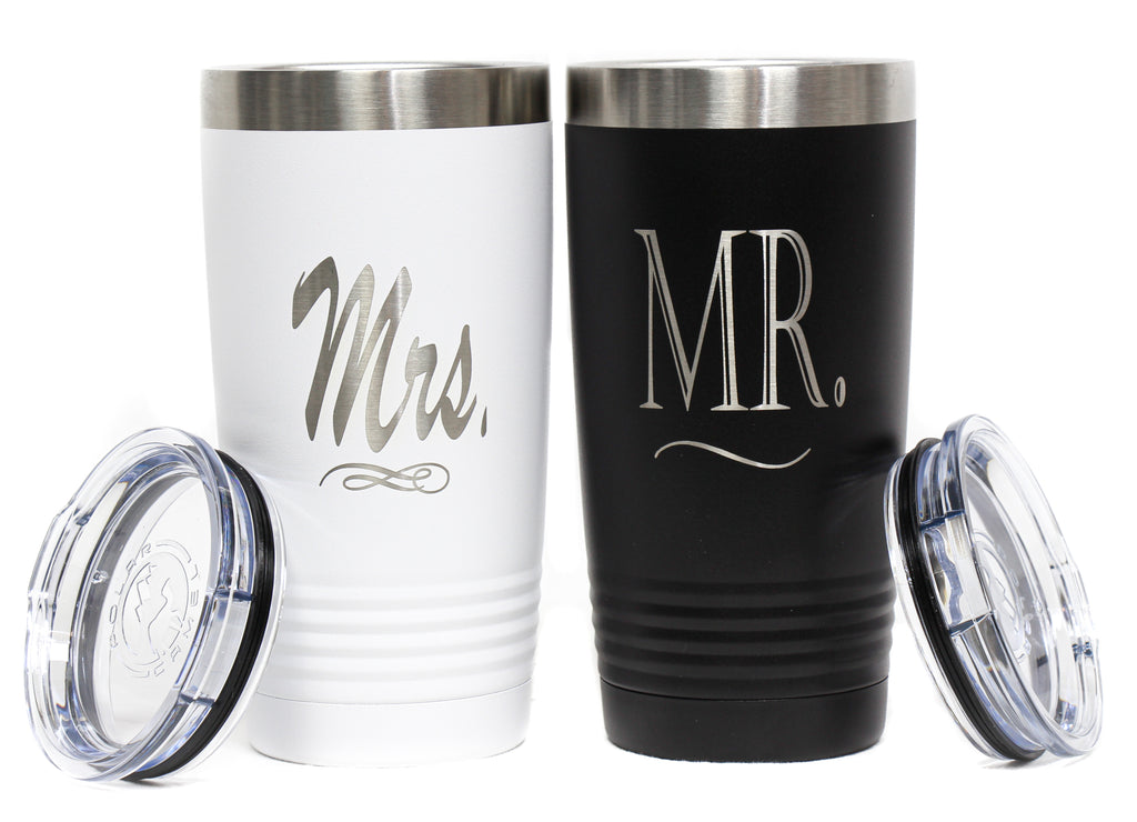 NEW Powder Coated Stainless Steel Mr. and Mrs. Travel Tumbler Set
