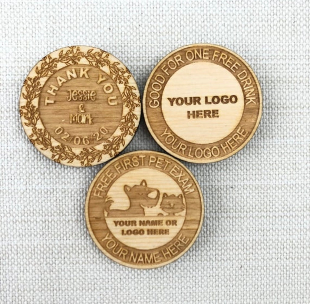 Personalized Double Sided Laser Cut Wooden Tokens
