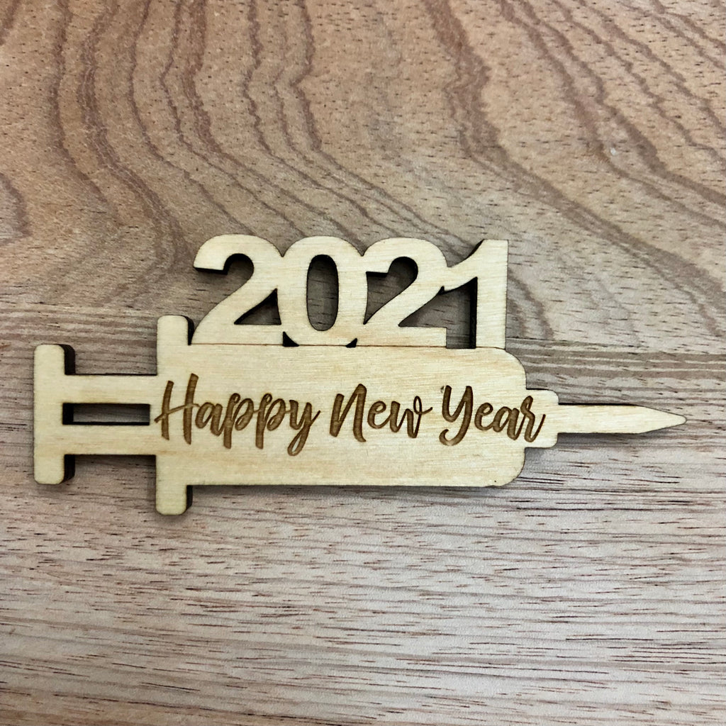 Custom Vaccine 2021 Happy New Year Place Card / Ornament