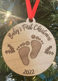 Laser Cut & Engraved Baby's First Christmas Wooden Ornament, Christmas Gift, New Baby Charm