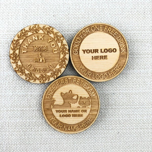 Personalized One side Engraved Laser Cut Wooden Tokens