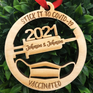 Stick it to COVID-19 2021 Laser Cut Wooden Ornament