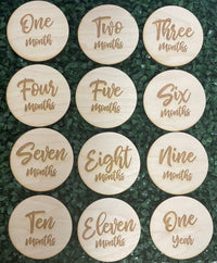 Made to order set of Twelve (12) Laser Cut Baby Circles Wooden milestone Markers / Monthly Circles Discs