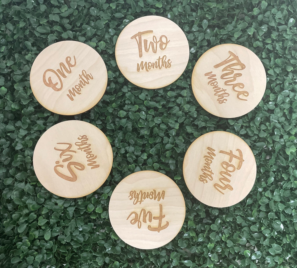 Made to order set of Six Double Sided Laser Cut Baby Circles Wooden milestone Markers / Monthly Circles Discs