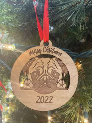 2022 Laser Cut Personalized Merry Christmas Dog Wooden Ornament, New Dog, Dog Lover Gift, Dog Memorial