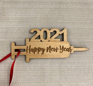 Custom Vaccine 2021 Happy New Year Place Card / Ornament
