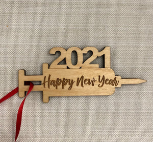 Vaccine 2021 Happy New Year Place Card / Ornament